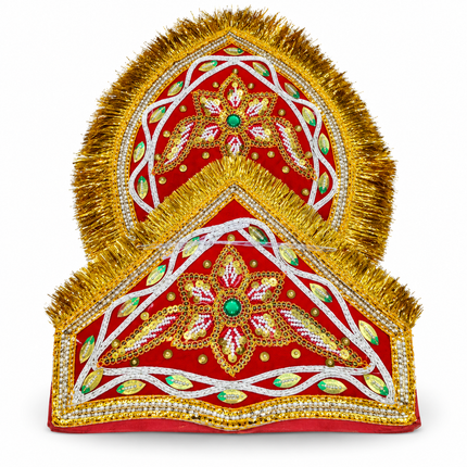 Handmade Double Mukut Crown for Kids (10+ Years) – Red and Black