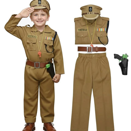 Fancydresswale Kids Police Officer Costume for Boys | Khaki Uniform with Cap, Belt & Accessories | School Functions & Role Play (Ages 2–8)