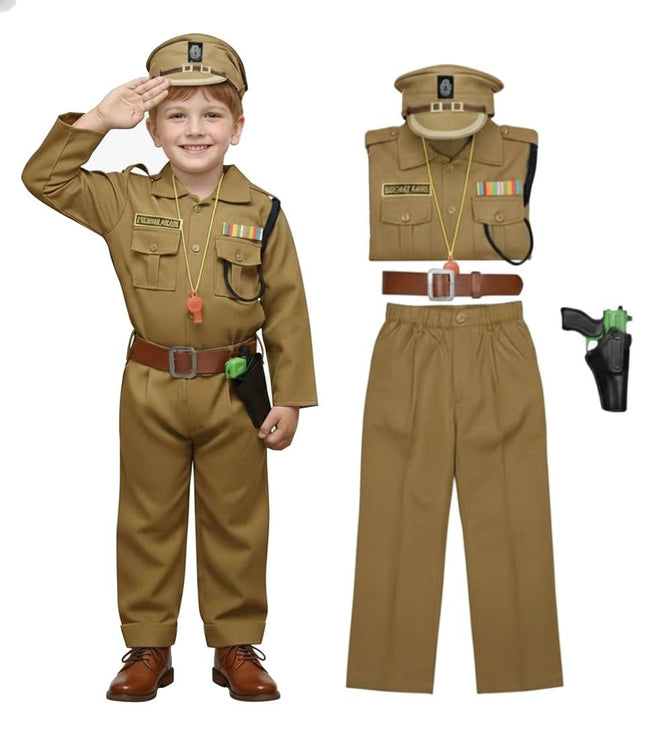 Fancydresswale Kids Police Officer Costume for Boys | Khaki Uniform with Cap, Belt & Accessories | School Functions & Role Play (Ages 2–8)