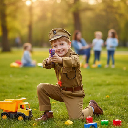 Fancydresswale Kids Police Officer Costume for Boys | Khaki Uniform with Cap, Belt & Accessories | School Functions & Role Play (Ages 2–8)