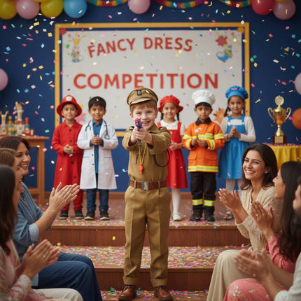 Fancydresswale Kids Police Officer Costume for Boys | Khaki Uniform with Cap, Belt & Accessories | School Functions & Role Play (Ages 2–8)