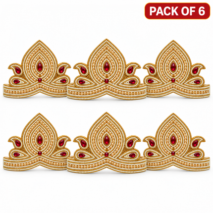 Pearl and Red Golden Mukut Crown for Kids (12-15 Years) – Pack of 6