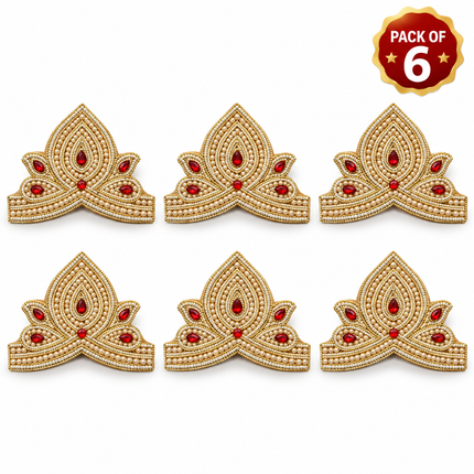 Pearl and Red Golden Mukut Crown for Kids (6-10 Years) – Pack of 6