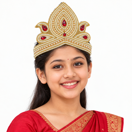 Pearl and Red Golden Mukut Crown for Kids (12-15 Years) – Pack of 6