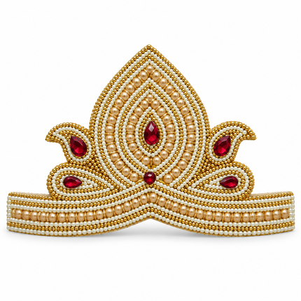 Pearl and Red Golden Mukut Crown for Kids (12-15 Years) – Pack of 6