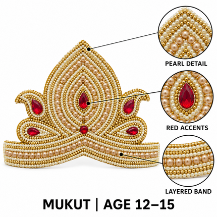 Pearl and Red Golden Mukut Crown for Kids (12-15 Years) – Pack of 6