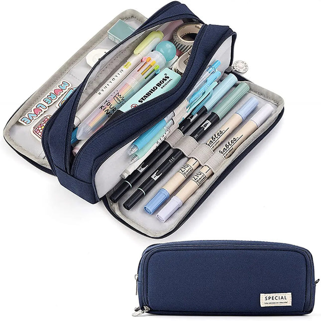 Pencil Box Spacious Case Pouch Perfect for School, College, and Office Use by Teens, Girls, Adults, and Students- Dark Blue fancydresswale.com