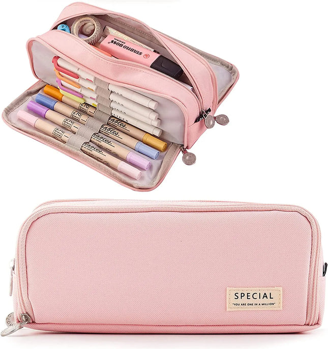 Pencil Box Spacious Case Pouch Perfect for School, College, and Office Use by Teens, Girls, Adults, and Students- Pink fancydresswale.com