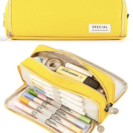 Pencil Box Spacious Case Pouch Perfect for School, College, and Office Use by Teens, Girls, Adults, and Students- Yellow fancydresswale.com