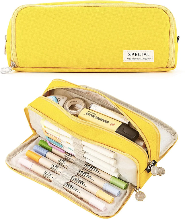 Pencil Box Spacious Case Pouch Perfect for School, College, and Office Use by Teens, Girls, Adults, and Students- Yellow fancydresswale.com