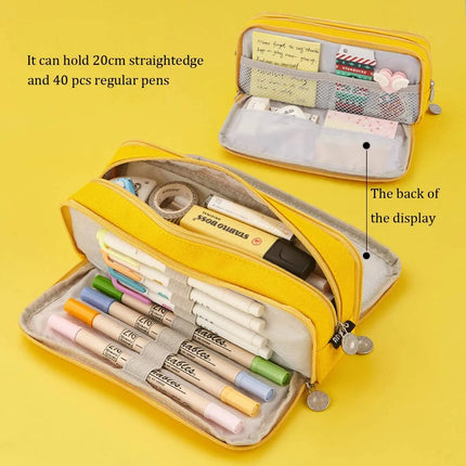 Pencil Box Spacious Case Pouch Perfect for School, College, and Office Use by Teens, Girls, Adults, and Students- Yellow fancydresswale.com