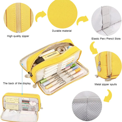 Pencil Box Spacious Case Pouch Perfect for School, College, and Office Use by Teens, Girls, Adults, and Students- Yellow fancydresswale.com