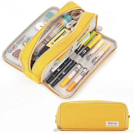 Pencil Box Spacious Case Pouch Perfect for School, College, and Office Use by Teens, Girls, Adults, and Students- Yellow fancydresswale.com