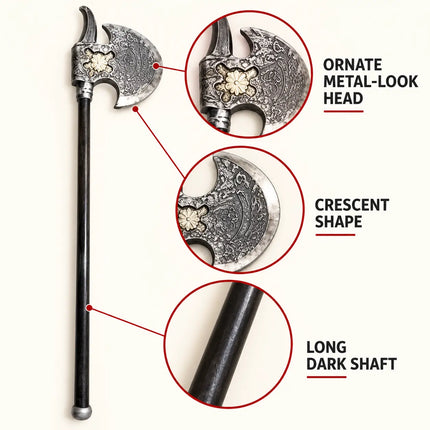 Pharsa design details showing ornate head, crescent shape and dark shaft