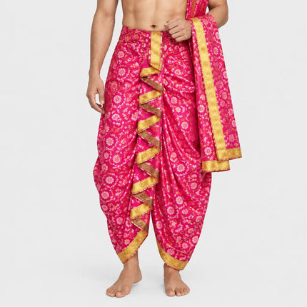 Pink Brocket dhoti AI hero on light-gray background