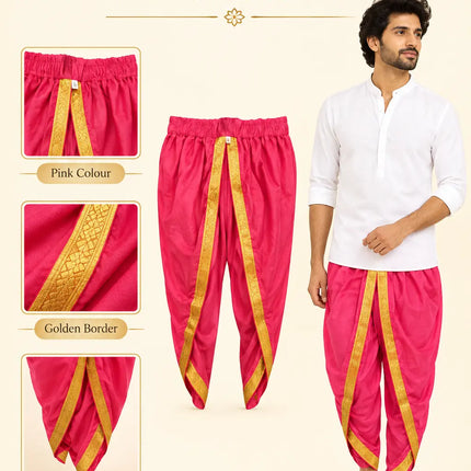 Pink dhoti cream-gold design infographic, shirt not included