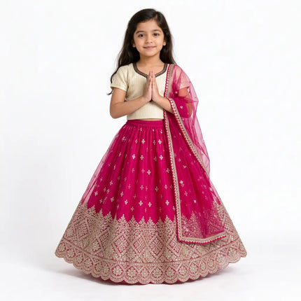 AI girl model pink lehenga namaste pose
