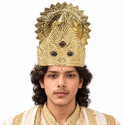 Pittal Brass Mukut Crown with Embossed Sunburst Design for Ramleela fancydresswale.com