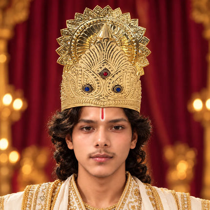 Pittal Brass Mukut Crown with Embossed Sunburst Design for Ramleela fancydresswale.com