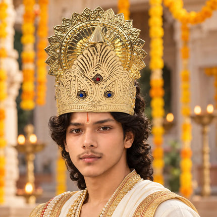 Pittal Brass Mukut Crown with Embossed Sunburst Design for Ramleela fancydresswale.com