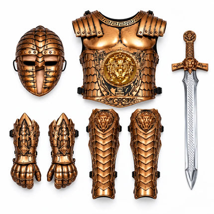 Sainik armour and accessories shown in flat lay