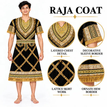 Black raja coat detail callouts
