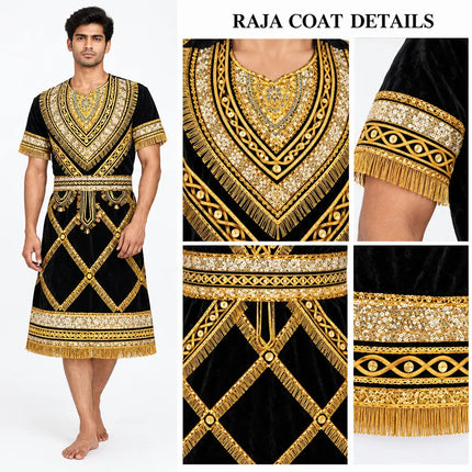 Black raja coat zari close-up