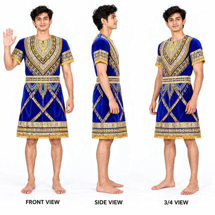 Blue raja coat front side and 3/4 view