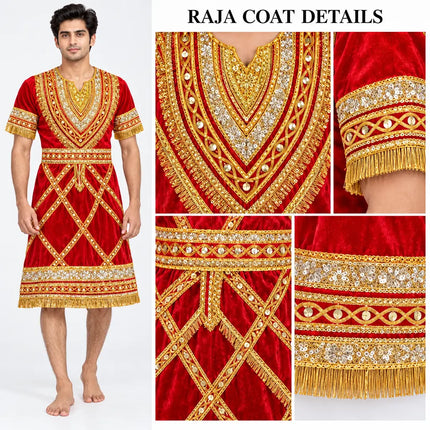 Red raja coat zari close-up