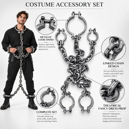 Metallic-look chain and cuffs costume accessory set