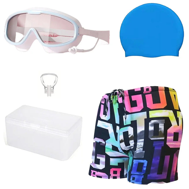 Professional Swimming Combo for boys- swimming shorts, cap, goggles, nose clip with box- Professional swimming gears white Fancydresswale.com