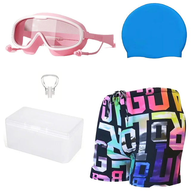Professional Swimming Combo for boys- swimming trunk, silicone cap, goggles, nose clip with box- Professional swimming gears Fancydresswale.com