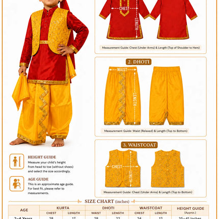 Punjabi Boy Bhangra Costume for Kids – Red and Yellow Bhangra Dress with Pagdi fancydresswale.com