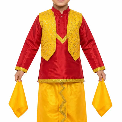 Punjabi Boy Costume for Kids – Red Yellow Bhangra Dress with Pagdi fancydresswale.com