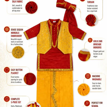 Punjabi Boy Costume for Kids – Red Yellow Bhangra Dress with Pagdi fancydresswale.com