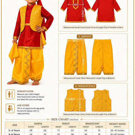 Punjabi Boy Costume for Kids – Red Yellow Bhangra Dress with Pagdi fancydresswale.com