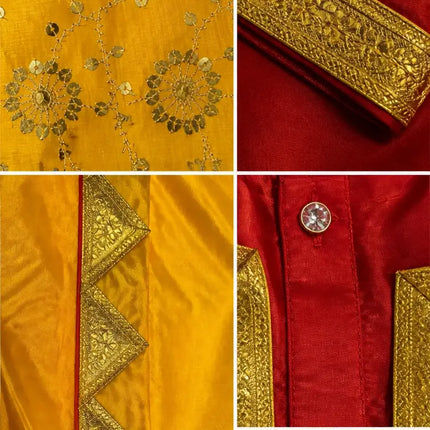 Punjabi Boy Costume for Kids – Red Yellow Bhangra Dress with Pagdi fancydresswale.com