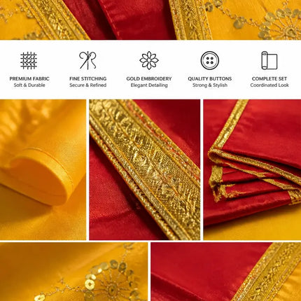 Punjabi Boy Costume for Kids – Red Yellow Bhangra Dress with Pagdi fancydresswale.com