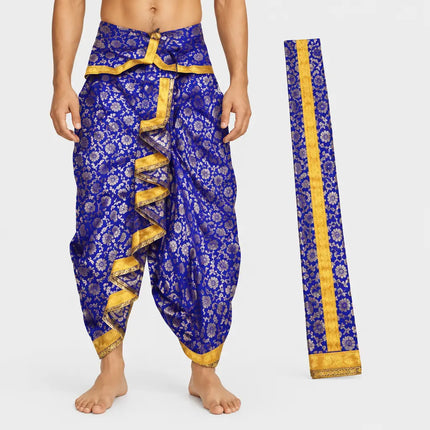 Purple-blue Brocket dhoti AI hero on light-gray background
