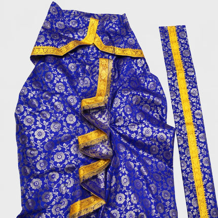 Purple-blue Brocket dhoti front folds close-up