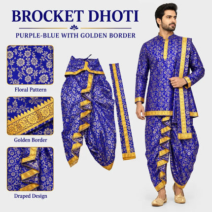 Purple-blue Brocket dhoti design infographic
