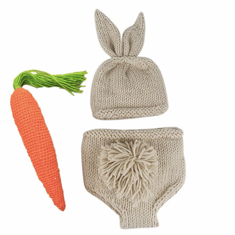 Adorable Rabbit Photography Clothing Set for Children: Crochet Knitting Stick Hat and Pants with Carrot