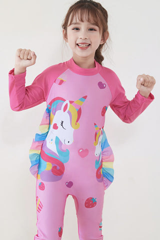 Fancydresswale Girls Swimsuits Short Sleeve Swimwear with Matching Cap -Unicorn Strawberry