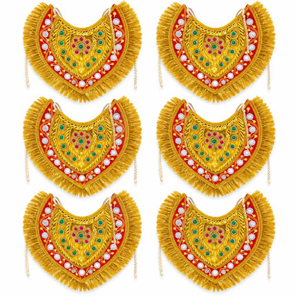 Ramleela Costume Neckpiece Set of 6 with Gold Fringe & Red-Green Detailing fancydresswale.com
