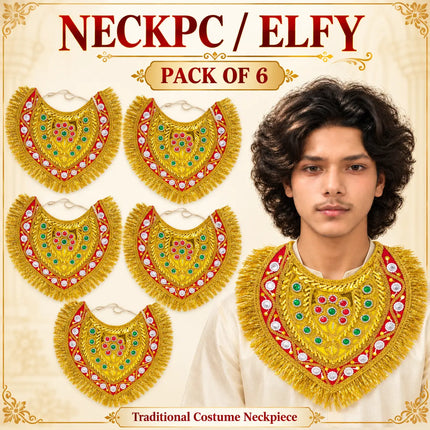 Ramleela Costume Neckpiece Set of 6 with Gold Fringe & Red-Green Detailing fancydresswale.com