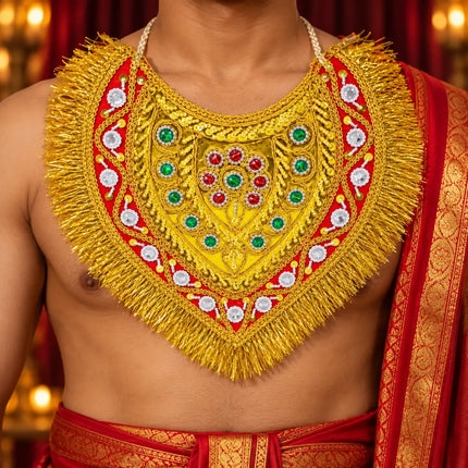 Ramleela Costume Neckpiece Set of 6 with Gold Fringe & Red-Green Detailing fancydresswale.com