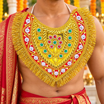 Ramleela Costume Neckpiece Set of 6 with Gold Fringe & Red-Green Detailing fancydresswale.com