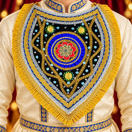 Ramleela Neckpiece – Black & Blue with Golden Fringe (Pack of 12) fancydresswale.com