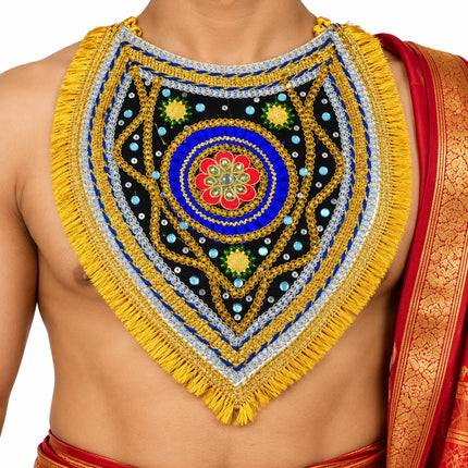Ramleela Neckpiece – Black & Blue with Golden Fringe (Pack of 12) fancydresswale.com