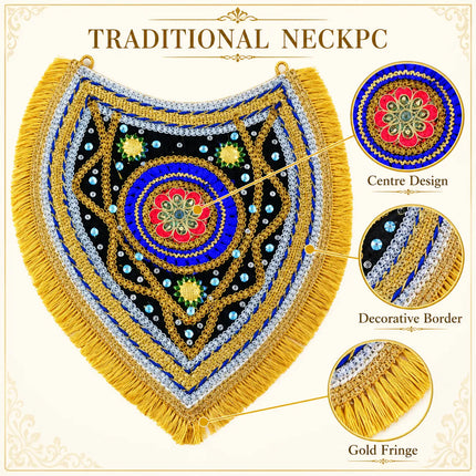 Ramleela Neckpiece – Black & Blue with Golden Fringe (Pack of 12) fancydresswale.com